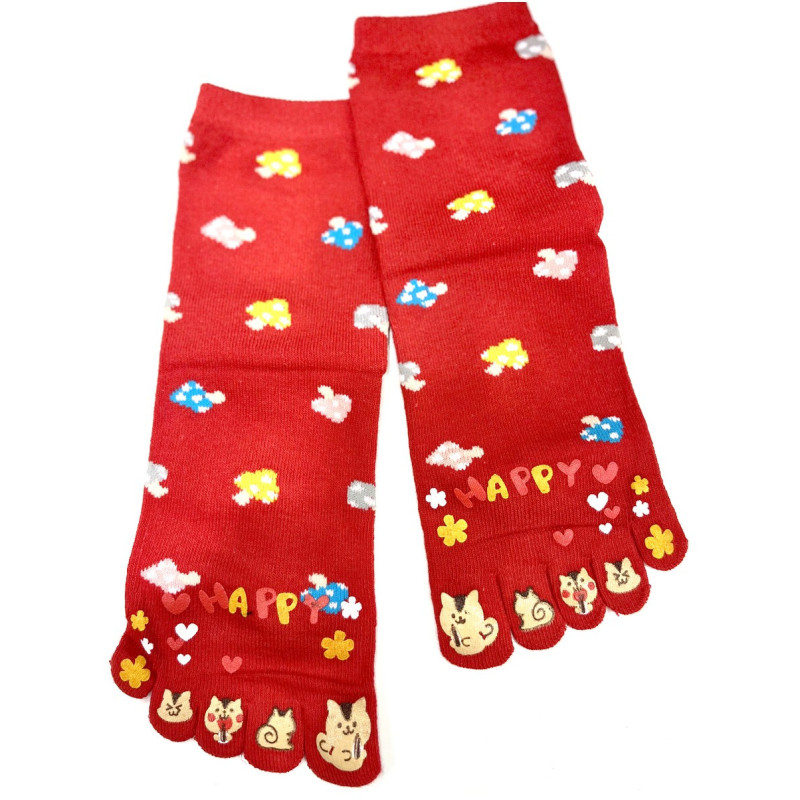 4 Paires de Chaussettes 5 Doigts Rouge Happy Champi