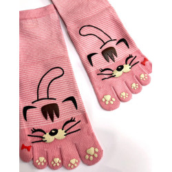 4 Paires de Chaussettes 5 Doigts rose Chat Moustache