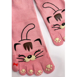 4 Paires de Chaussettes 5 Doigts rose Chat Moustache