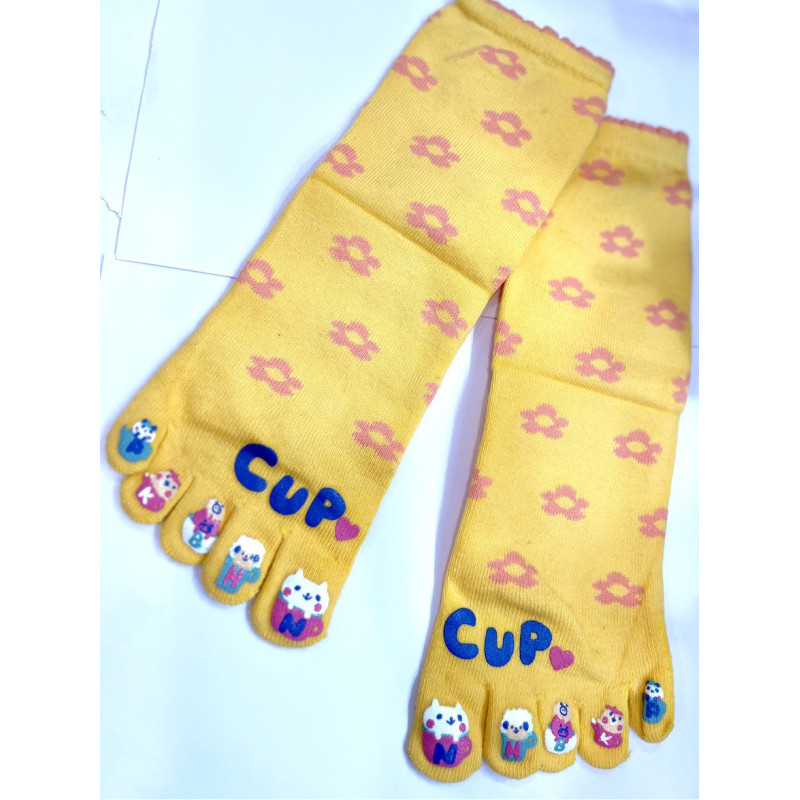 4 Paires de Chaussettes 5 Doigts Flowers cups Jaune