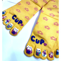 4 Paires de Chaussettes 5 Doigts Flowers cups Jaune