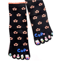 4 Paires de Chaussettes 5 Doigts Flowers cups noirs