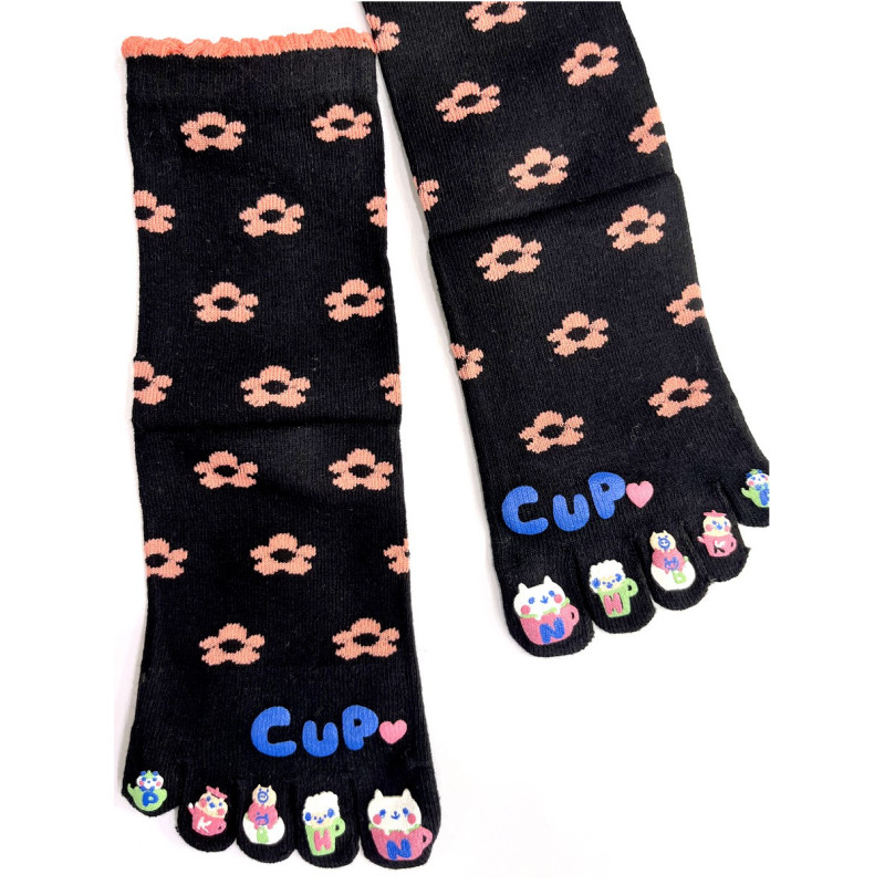 4 Paires de Chaussettes 5 Doigts Flowers cups noirs