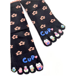 4 Paires de Chaussettes 5 Doigts Flowers cups noirs