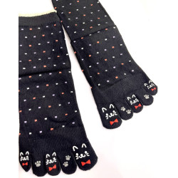 4 Paires de Chaussettes 5 Doigts Plumetis Noirs Chats Mangas