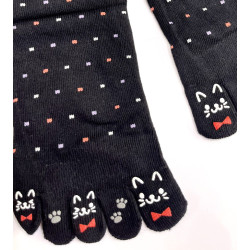 4 Paires de Chaussettes 5 Doigts Plumetis Noirs Chats Mangas