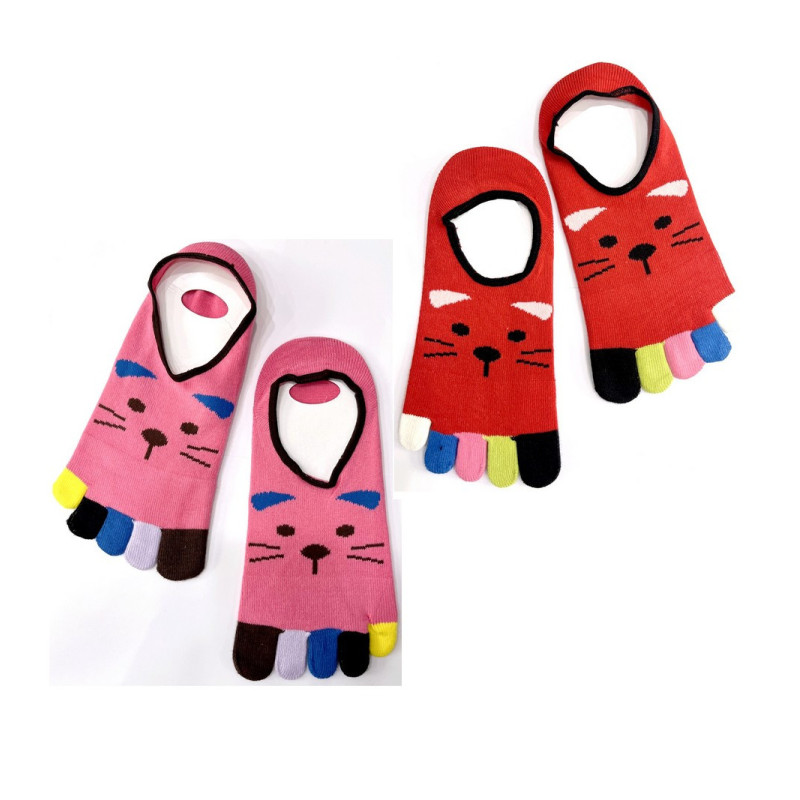 6 Paires de Socquettes Chats 5 Doigts couleurs
