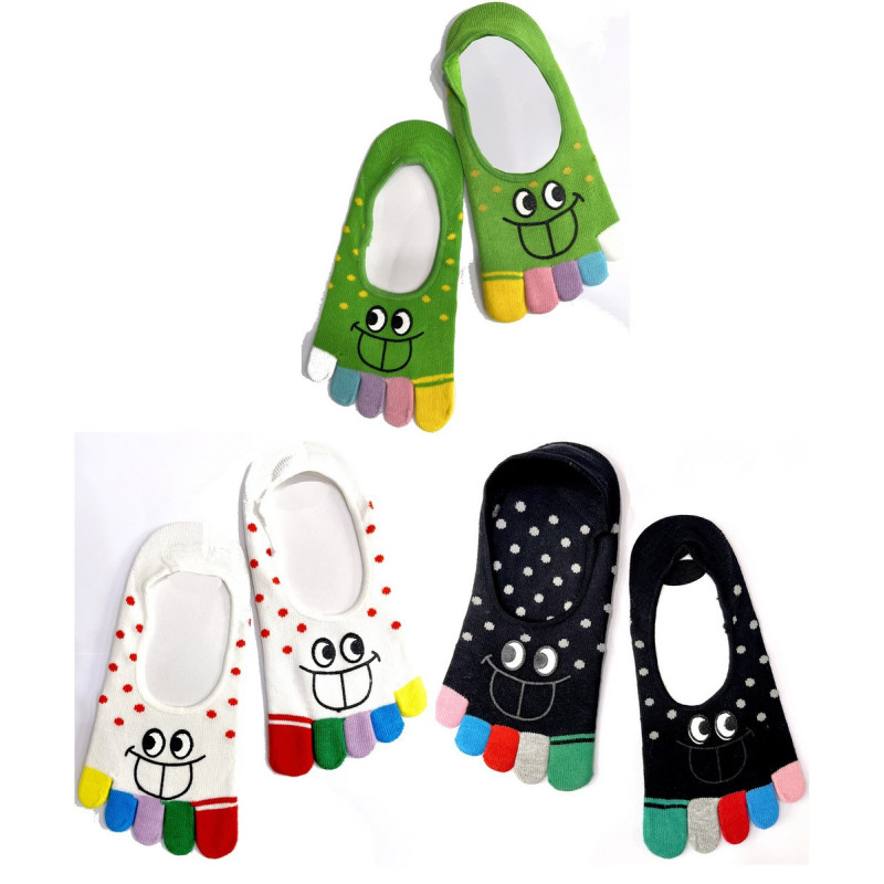 6 Paires de Socquettes sourire pois 5 Doigts couleurs