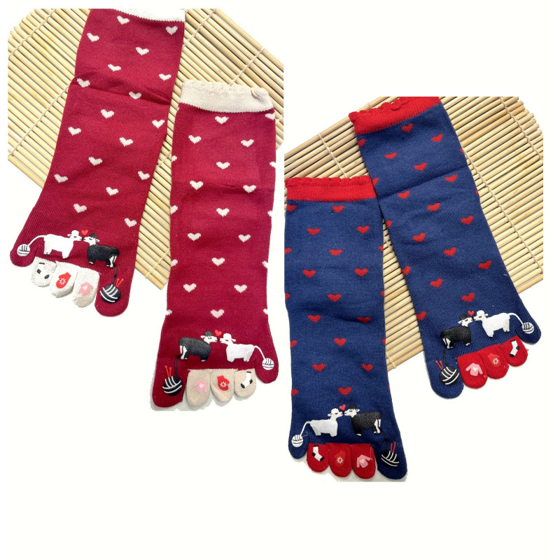 6 Paires de Paires de Chaussettes Moutons amoureux 5 Doigts mangas