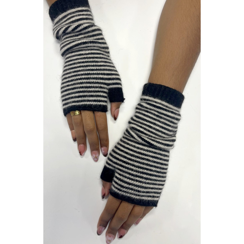 Mitaines rayures bicolore angora