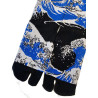 Chaussettes-Japonaises-coton-asymétrique-vagues-hokusai-bleus