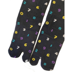 Chaussettes Japonaises coton noir chiffres de couleurs entiers