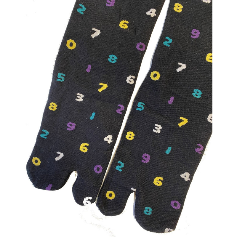 Chaussettes Japonaises coton noir chiffres de couleurs entiers Chaussettes Japonaises coton noir chiffres de couleurs entiers