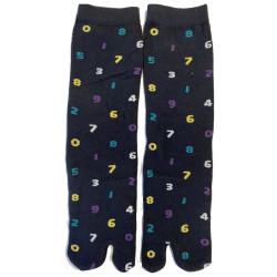 Chaussettes Japonaises coton noir chiffres de couleurs entiers