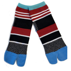 Chaussettes Japonaises coton rayures striées bleu rouges