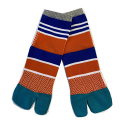 Chaussettes Japonaises coton rayures striées cobalt orange av