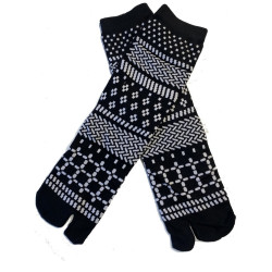 Chaussettes Japonaises coton NOIR quadrillage psychédéliques EN CROIX