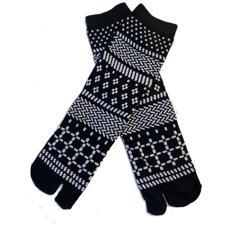 Chaussettes Japonaises coton NOIR quadrillage psychédéliques EN CROIX Chaussettes Japonaises coton NOIR quadrillage psychédéliques EN CROIX