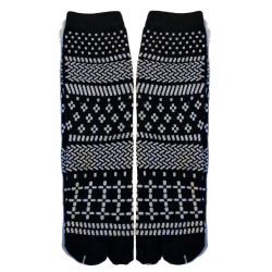 Chaussettes Japonaises coton NOIR quadrillage psychédéliques plat