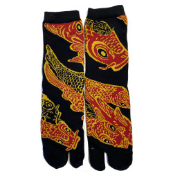 Chaussettes Japonaises coton NOIRE CARPES KOI DETAIL