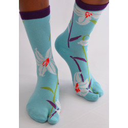 Chaussettes-japonaise-Les-petits-caprices-Turquoisse-Fleurs-de-lotus