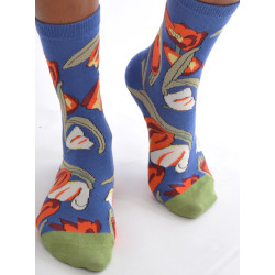 Chaussettes-les-petits-caprices-Bleu-roi-tulipes
