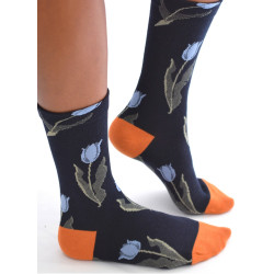 Chaussettes-les-petits-caprices-marine-TULIPES-bleues-profil