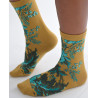 Chaussettes-les-petits-caprices-moutarde-fleuris-de-turquoise-3-quart-profil