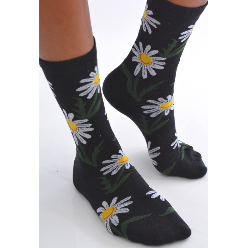 Chaussettes-les-petits-caprices-noires-Marguerites-face Chaussettes-les-petits-caprices-noires-Marguerites-face