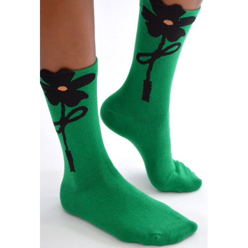 Chaussettes-les-petits-caprices-vertes-tulipes-noires-profil Chaussettes-les-petits-caprices-vertes-tulipes-noires-profil