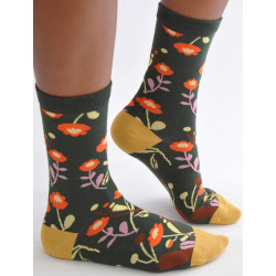 Chaussettes-les-petits-caprices-Vert-Oeillets-fleuris