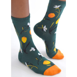 Chaussettes-les-petits-caprices-Vert-TULIPES-ORANGES