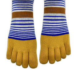 4 paire de Chaussettes 5 Doigts Coton rayures moutarde-avant