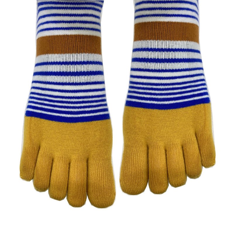 4 paire de Chaussettes 5 Doigts Coton rayures moutarde-avant 4 paire de Chaussettes 5 Doigts Coton rayures moutarde-avant