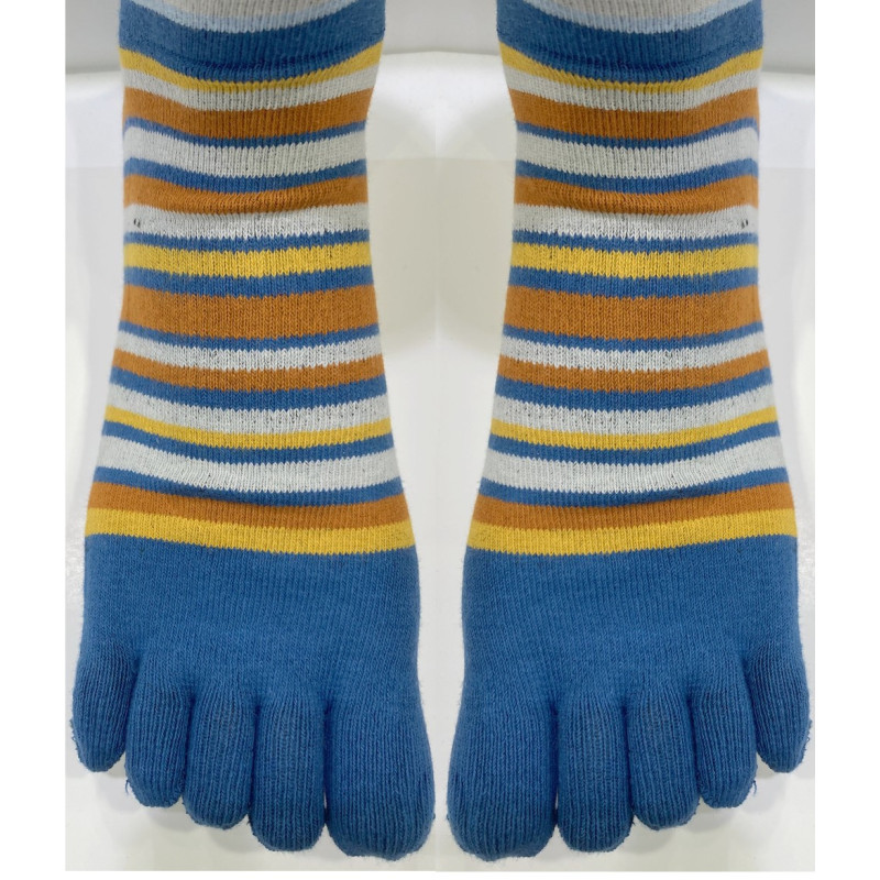 4 paire de Chaussettes 5 Doigts Coton rayures cobalt