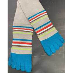 chaussettes-5-doigts-multi-rayures-gris-turquoise-coton-les-petits-caprices-détail-a-plat