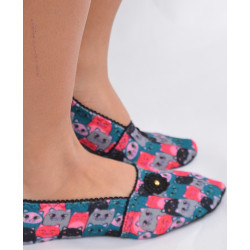 Chausson-velours-imprimé-les-petits-caprices-smily-cats-noir-profil