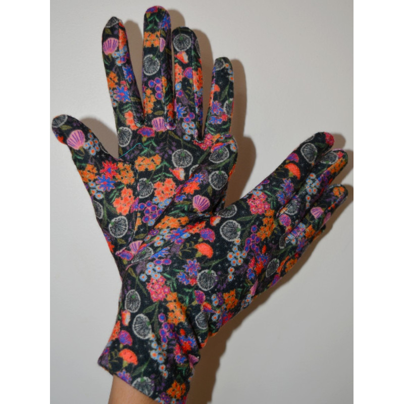 3 Paires de Gants Coréens polaire Suki Fleuris noir