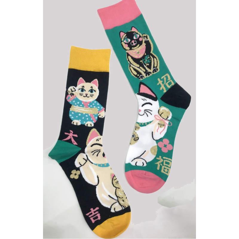 6 paires Chaussettes Chats Bouddhas Asymétriques