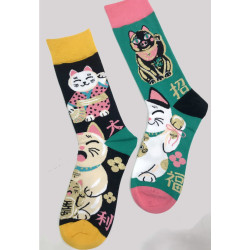 6 paires Chaussettes Chats Bouddhas Asymétriques