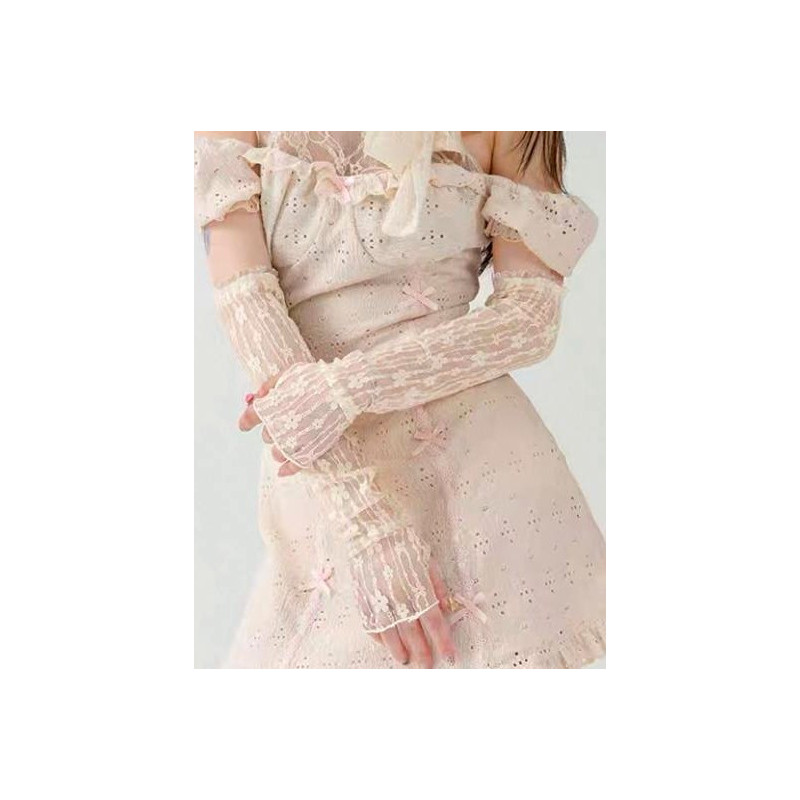 4 Mitaines Manchons Dentelle Oeillets Longues 40 cm