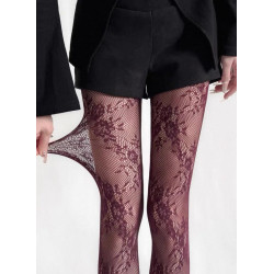 3 paires de collants Dentelle Bouquet de roses Bordeaux